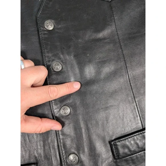 Scully Mens Black Leather Western Vest Star Buttons XL Pointed Yoke Biker Cowboy - Picture 6 of 7
